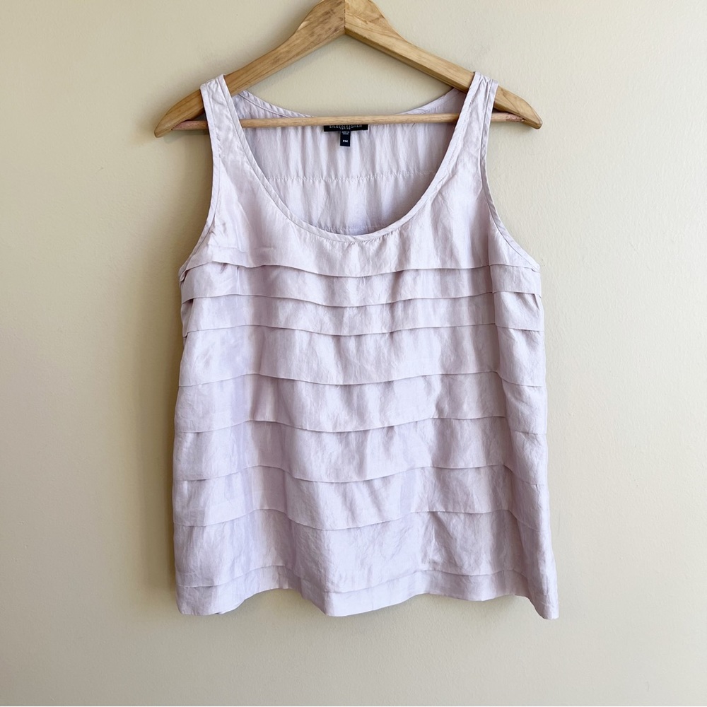EILEEN FISHER 100% Silk Tank Top Size Petite Medium mauve ruffle dressy - Picture 1 of 6